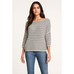 LOFT GRAY SHADES STRIPED CAREER CASUAL OVERSIZED CLASSIC SWEATER SIZE: L NEW